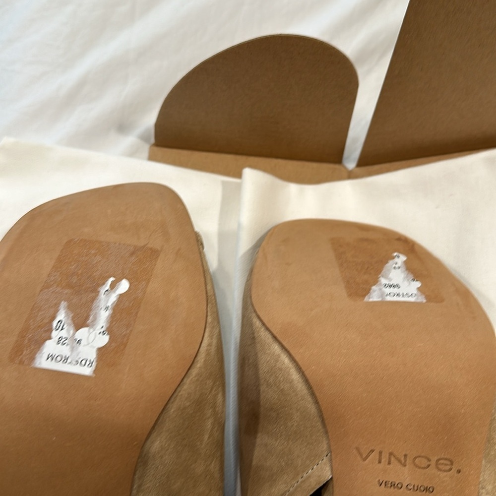 Vince Tan Suede Slingback Peep-Toe Heels - Picture 12 of 13